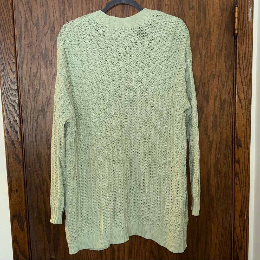 American Eagle Outfitters Light Green Knit Long Open Cardigan Pastel Green - Picture 4 of 7